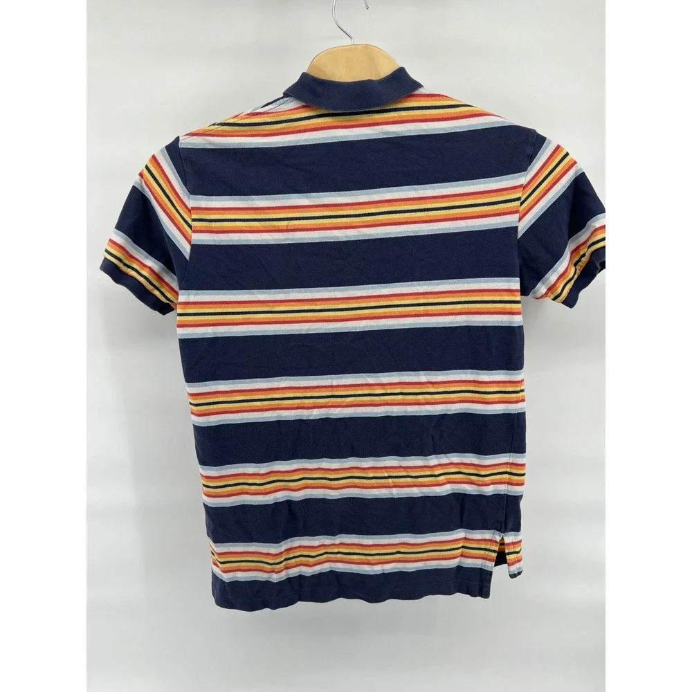 Polo Ralph Lauren Mens Large Navy Blue Multi Color Striped Cotton Polo Shirt L